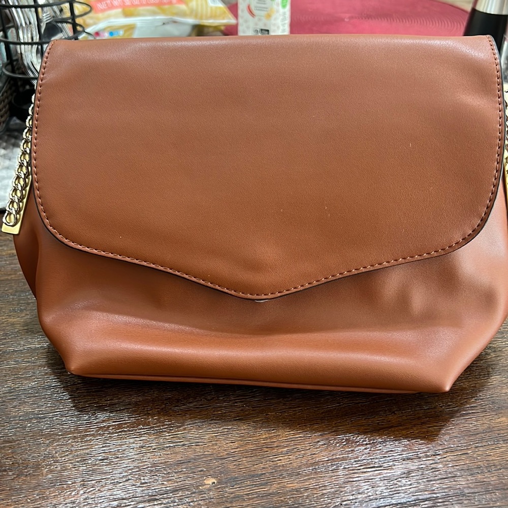 COPY - Sam Edelman Brown Crossbody with side gold chain detail